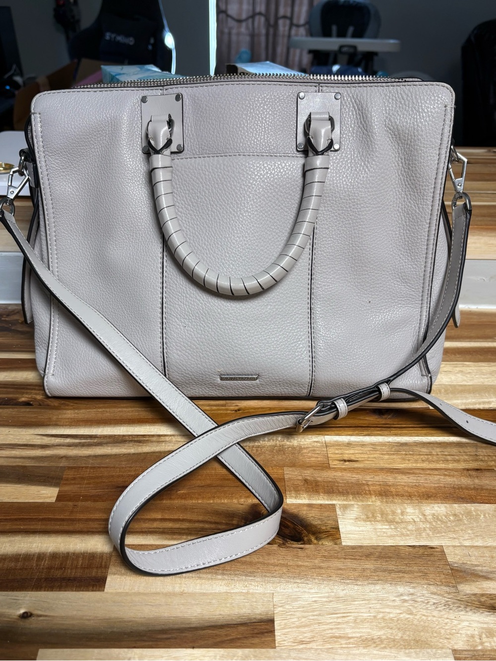Rebecca Minkoff Bree Leather Satchel Handbag in Putty Gray